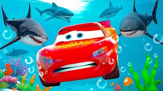 Drowned LIGHTNING MCQUEEN vs SHARK on the OCEAN FLOOR Chick Hicks push Underwater World Pixar Cars [upl. by Lokin]