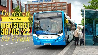 Buses in Stockton High Street 300522 teesidetransport [upl. by Teerprah]