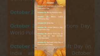 Important days and dates October [upl. by Floyd220]