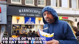 Eating Dutch Fries at Manneken Pis in Amsterdam  The Best Holland Frites [upl. by Doughty]