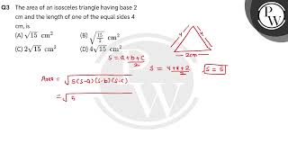 The area of an isosceles triangle having base 2 cm and the length of one of the equal sides 4 cm [upl. by Feola]