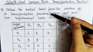 Lec19 North West Corner Method Transportation Problem  In Hindi  Solve an Example [upl. by Stickney]