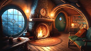 Cozy Hobbit Living Room During Winter  Soothing Fireplace amp Relaxing Blizzard Icy Snowstorm Sounds [upl. by Ennaillij]