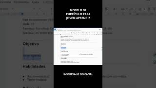 Como fazer currículo para Jovem Aprendiz Veja o modelo [upl. by Felice]