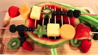 Rainbow Fruit Kebobs with a Watermelon Grill from Cookies Cupcakes and Cardio [upl. by Eileen]