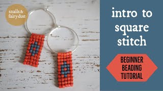 Easy Square Stitch Hoop Earrings  Beginner Beading Tutorial [upl. by Portingale426]