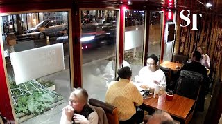 CCTV video shows Tesla speeding through Paris street before fatal crash [upl. by Kaliope]