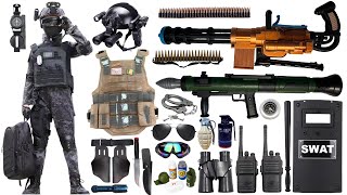 Special police weapon toy set unboxing Gatling machine gun rocket launcher tactical helmet bomb [upl. by Ria]