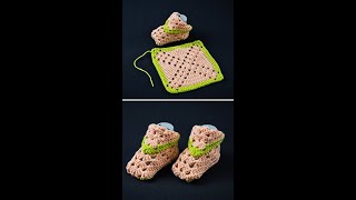 How to crochet slippers from square easily Miarti🧶 [upl. by Lexy868]