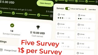 Five Surveys Review  1 Per Survey  Instant Payment 1 per survey  USA Home Work অনলাইনে কাজ [upl. by Gard]