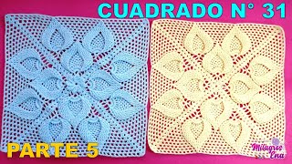 PARTE 5 Cuadro o cuadrado N° 31 tejido a crochet en punto hojas con piñas para colchas y cojines [upl. by Denise516]