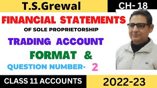 FINANCIAL STATEMENTS Chapter 18 Trading ac Format TSGrewal Solution Question no2 Class 11 [upl. by Boylston425]