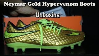 New Neymar Gold Hypervenom Phantom World Cup 2014 Boots Unboxing [upl. by Reifnnej565]