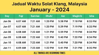 Jadual Waktu Solat Klang Malaysia January  2024  Klang Prayer Times [upl. by Seda]