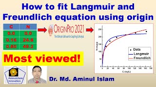 Langmuir and Freundlich isotherm model nonlinear fitting in Origin [upl. by Rather]