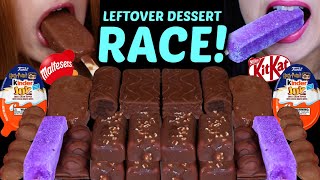 ASMR LEFTOVER DESSERT RACE MINI KITKAT ICE CREAM MALTESERS KINDER JOY CAKE BAR PURPLE ICE CREAM [upl. by Uv]