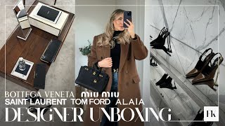 HUGE DESIGNER UNBOXING  SAINT LAURENT TOM FORD BOTTEGA MIU MIU  Freya Killin [upl. by Llireva]