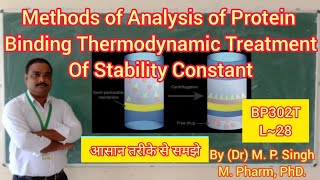 Determination of Protein Binding  Thermodynamic Consideration of Stability Constant  BP302T  L28 [upl. by Ahsinit]