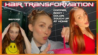 Copper Hair Root  Color Touch Up at Home for the First Time [upl. by Narbig]