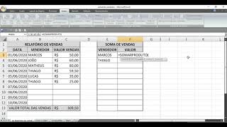 COMO SOMAR VALORES DE VENDAS EM UMA PLANILHA DO EXCEL [upl. by Suiradal]