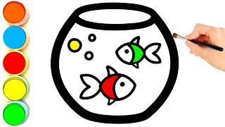 Easy Cute Fish Bowl 🐟 Drawing and Colouring for Kids Toddlers 187 [upl. by Flor]