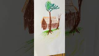 Village Easy Scenery Drawing  Scenery Drawing  How to Draw Beautiful Scenery  Village Scenery Drw [upl. by Aneri569]