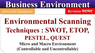 Environmental Scanning Techniques  SWOT ETOP PESTEL QUEST business environment micro and macro [upl. by Nireil499]