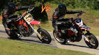 450cc Supermoto vs KTM 690 SMC R on track  Guess who is faster [upl. by Fronniah]