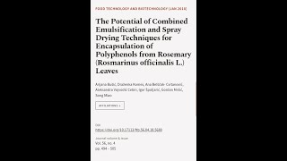 The Potential of Combined Emulsification and Spray Drying Techniques for Encapsulatio  RTCLTV [upl. by Ecirehs]