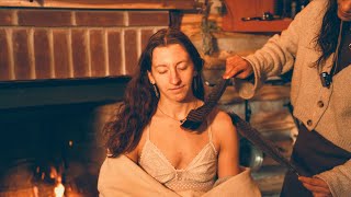 ASMR Scalp Check Massage Feather Sweep amp Hair Braiding 🔥 Real Crackling Fire Sounds Real Person [upl. by Ilram]