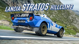 Onboard Lancia Stratos racing Swiss mountain pass  HQ engine sound [upl. by Rabma]