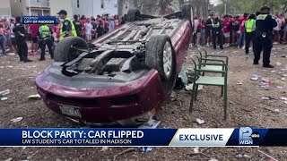 Car flipped at UW Madison block party [upl. by Daeriam]