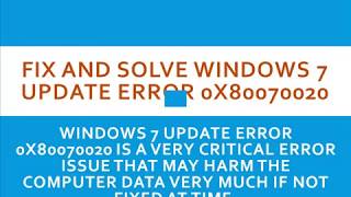 Fix and Solve Windows 7 Update Error 0x80070020 [upl. by Hessler]