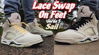 Jordan 5 Sail  On Feet Lace Swap 🔥 [upl. by Mobley]