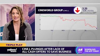 Cineworld stock continues plunging after lack of interest in allcash offers [upl. by Novrej]