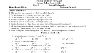 CLASS9 MATHS  Annual Exam 2024 Sample Question Paper  KV CBSE  Kendriya Vidyalaya Term2 [upl. by Flannery146]