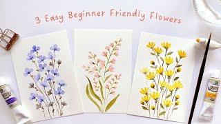 3 EASY beginner friendly watercolor flower doodles 2nd edition [upl. by Eirallih]