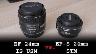 Canon EFS 24mm f28 STM pancake vs EF 24mm f28 IS USM review on APSC [upl. by Bernat]