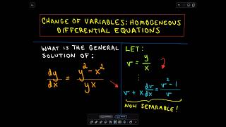 Change of Variables  Homogeneous Differential Equation  Example 1 [upl. by Deborath]