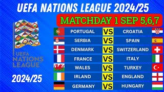 UEFA NATIONS LEAGUE FIXTURES TODAY  UEFA NATIONS LEAGUE 202425 \ MATCHDAY 1 FIXTURES football [upl. by Cassondra396]