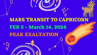 Mars Transit in Capricorn  Peak Exaltation  Feb 5  March 14 2024  Major Positive Changes [upl. by Sandi]