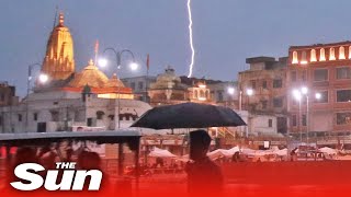 Lightning strike bolt kills 11 tourists at top of watch tower in India [upl. by Annenn]