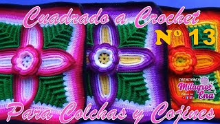 Como tejer el Cuadrado o muestra de colores N° 13 a crochet para colchas y cojines paso a paso [upl. by Auston211]