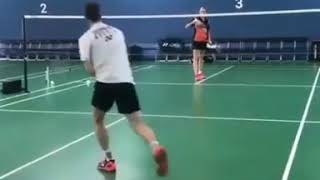 Badminton deceptive cross court drop shot 🏸 [upl. by Nortna85]