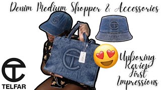 UNBOXING NEW DENIM TELFAR SHOPPER amp ACCESSORIES I FIRST IMPRESSIONS I HONEST REVIEW [upl. by Mia30]