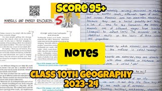 Minerals amp Energy Resources Class 10th Geography Handwritten Notes 202324 [upl. by Inahteb871]