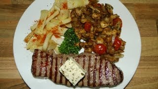 Pferde Rumpsteak mit Champingnon  Zwiebel Tomaten Gemüse und Kartoffel Sticks [upl. by Hollie]