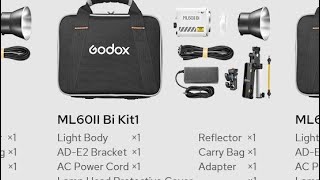 godox ml60 ii bi kit 70w bicolor cob led light with dual f970 battery handle ac power adaptor case [upl. by Crist]