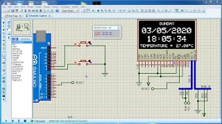 Arduino RTC clock using DS3231 and SSD1306 OLED display Proteus [upl. by Chilton]