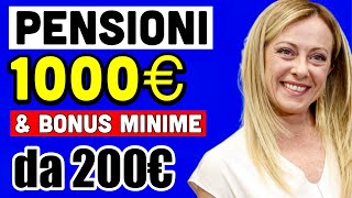 PENSIONI A 1000 EURO CONFERMATO DA AGOSTO  BONUS DA 200 MINIME LE NOVITA ✅ [upl. by Notneiuq340]